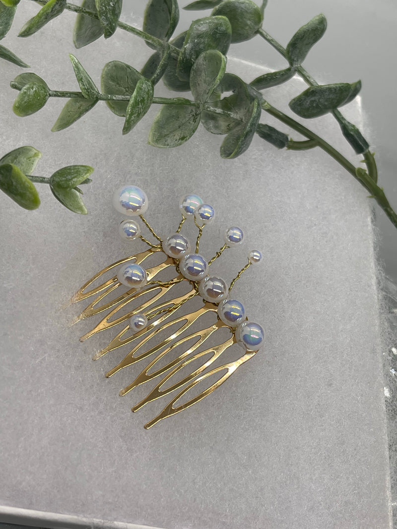 White Pearl small hair vine side comb approximately 2.0” side Comb Gold vintage style bridal Wedding shower