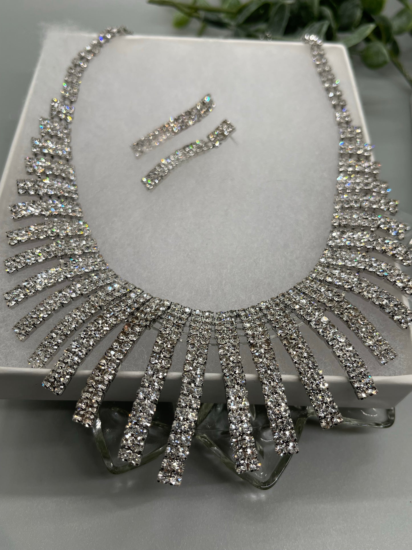 Elegant silver rhinestone crystal necklace earrings set Rhinestone Jewelry Sets earring necklace wedding engagement party