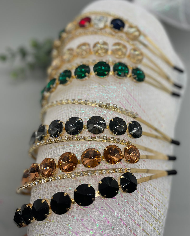 Golden crystal rhinestone luxe headband Elegant formal princess wedding engagement birthday bridesmaid sweet 16 hair accessory