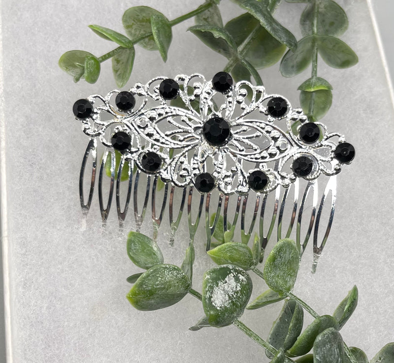 Black Vintage Style Crystal Rhinestone 3.5” silver tone Metal side Comb bridal accents handmade by hairdazzzel wedding accessory