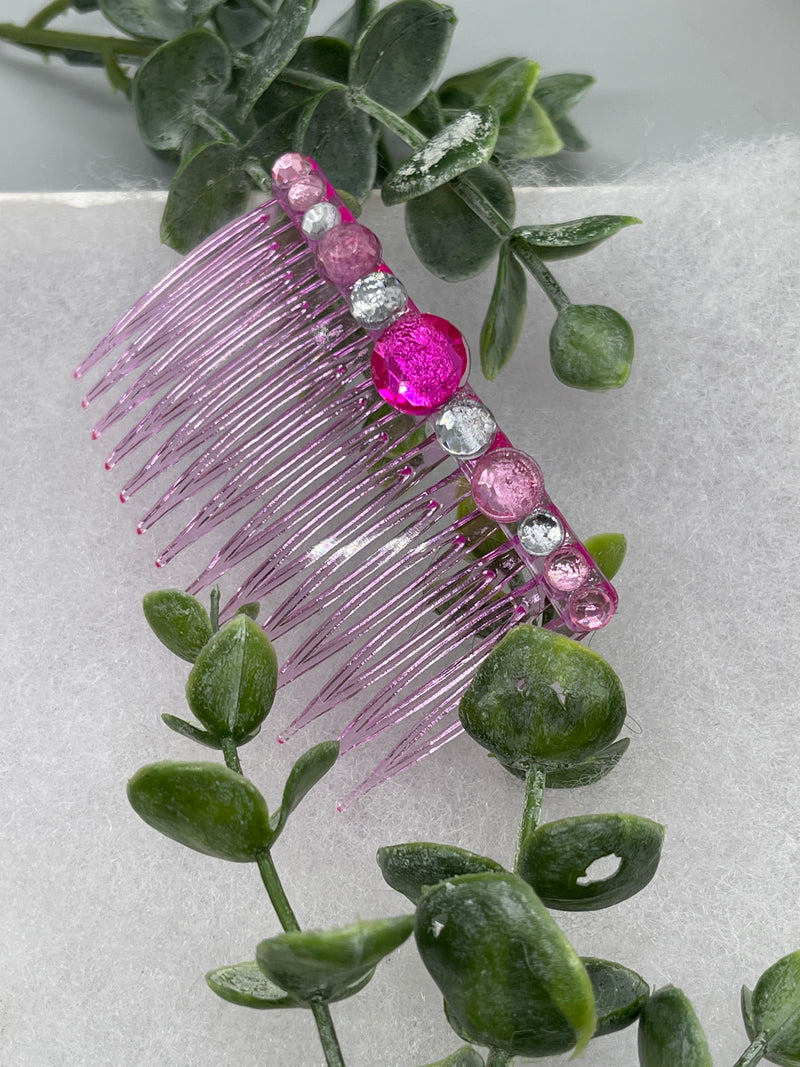 Pink faux crystal side comb 3.0” pink  plastic hair accessory bridal wedding Retro Bridal Party Prom Birthday gifts