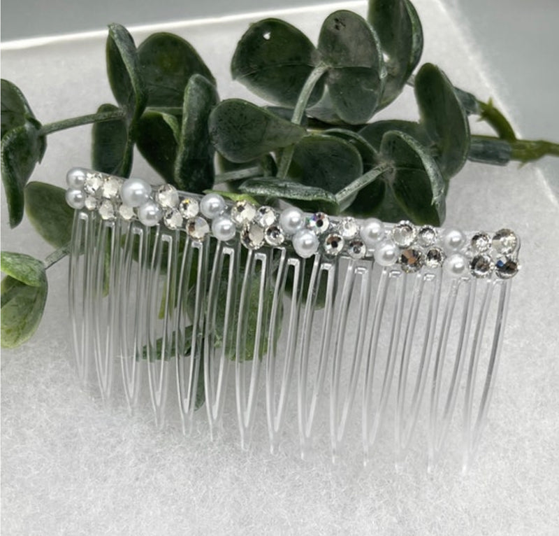 White bridal crystal Rhinestone Pearl hair comb accessory side Comb 3.5” clear plastic side Comb