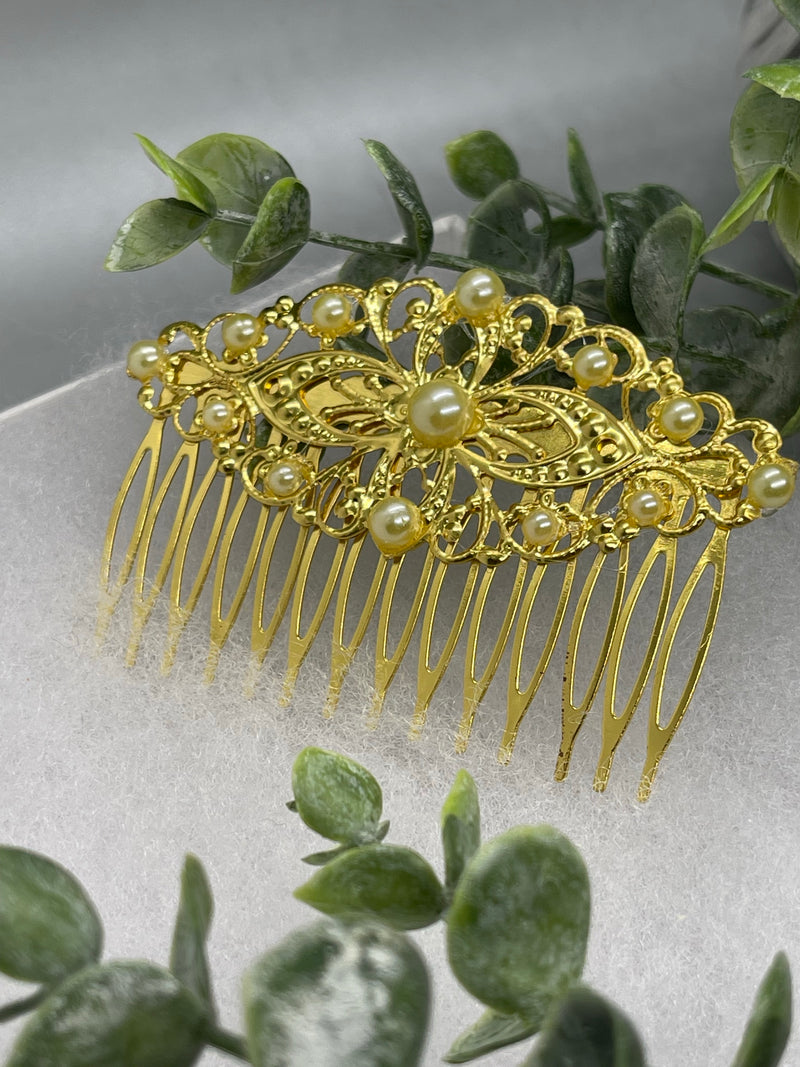 Yellow vintage style tone side comb hair accessory accessories gift birthday event formal bridesmaid wedding