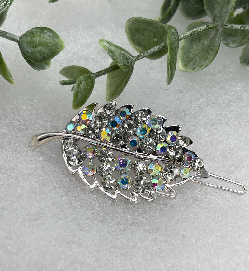 leaf silver Crystal Rhinestone hair clip approximately 3.0”Metal silver  tone formal hair accessory gift wedding bridal