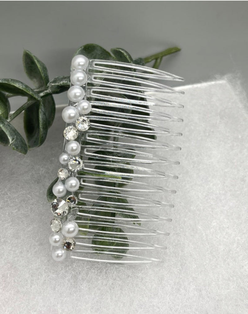 White bridal crystal Rhinestone Pearl hair comb accessory side Comb 3.5” clear plastic side Comb