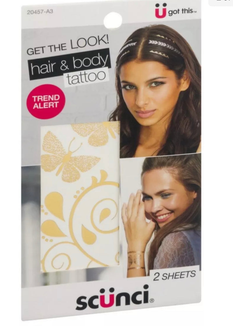 Scunci hair & body tattoo gold 2 sheets per pack