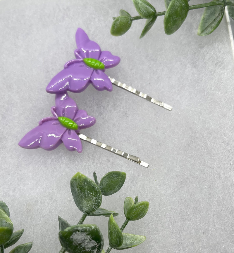 2 pc lavender Butterfly hair pins approximately 2.0”silver tone formal hair accessory gift wedding bridal Hair accessory