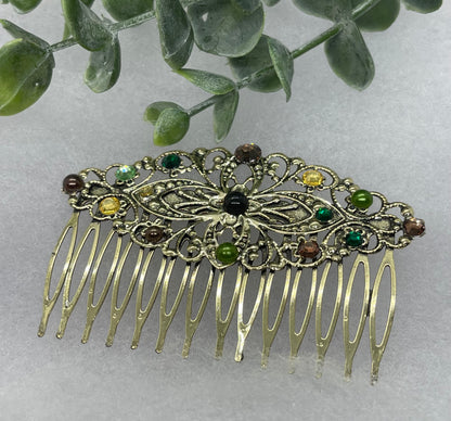 Camouflage Crystal vintage antique style leaf side hair comb approximately 3.5” long  Handmade hair accessory brida