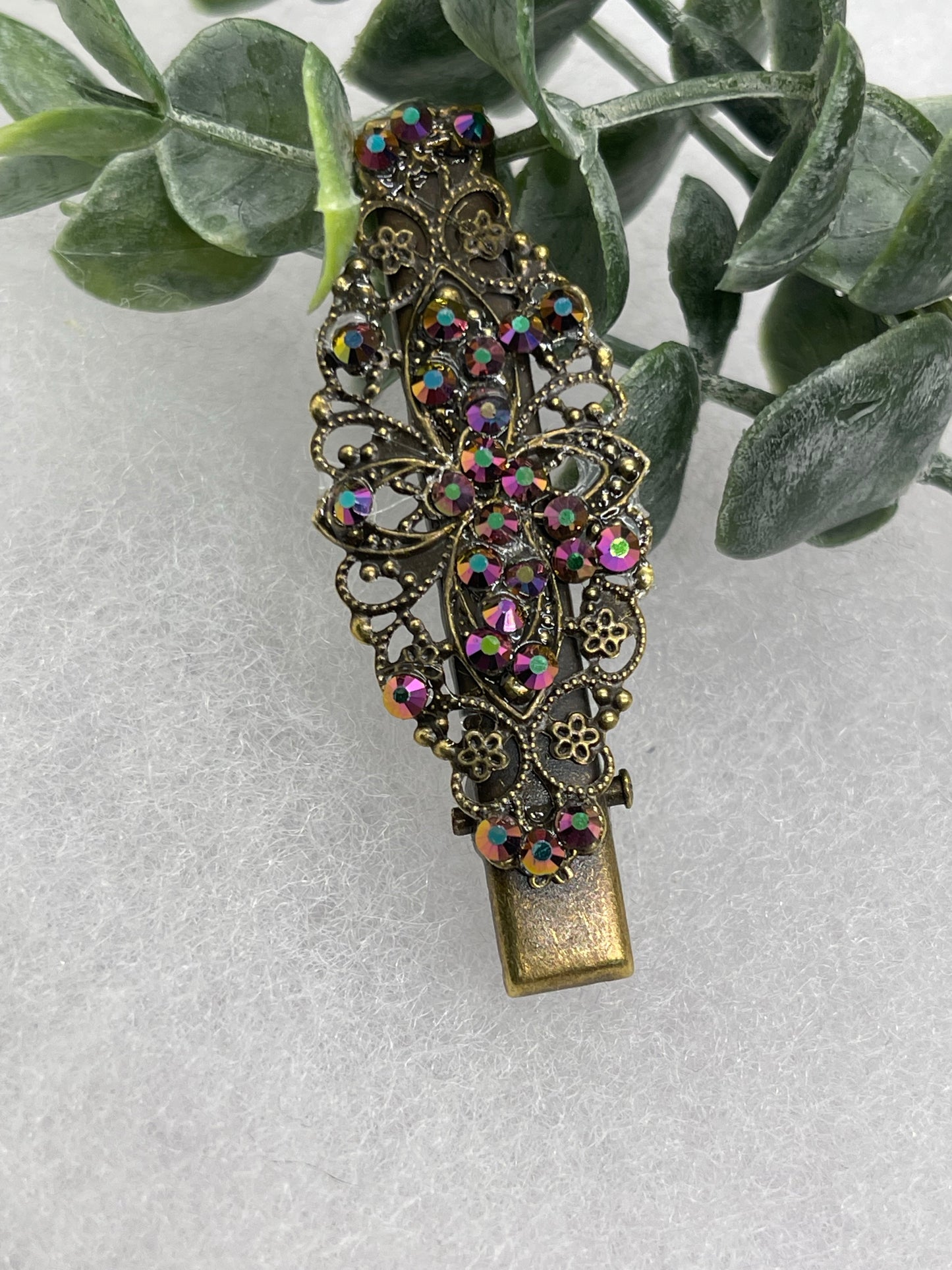 Rainbow crystal rhinestone 2.5” alligator clip  Antique vintage style bridal Wedding shower sweet 16 birthday princess bridesmaid hair accessory