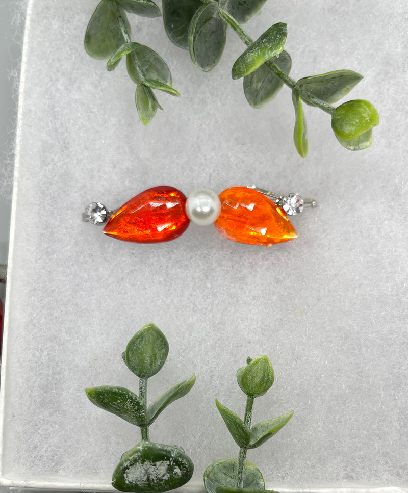 Orange faux Crystal Rhinestone Pearl hair pins approximately 3.0 ”silver tone formal hair accessory gift wedding bridal Hair accessory