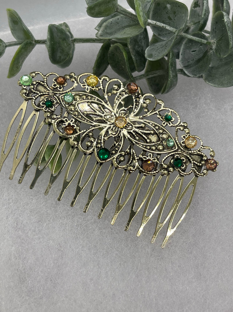 Camouflage crystal rhinestone 3.5” side Comb Antique vintage style bridal Wedding shower sweet 16 birthday princess bridesmaid hair accessory