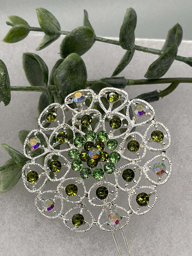 Green Crystal rhinestone hair clip approximately 2.0” wedding bridal shower engagement formal princess accessory