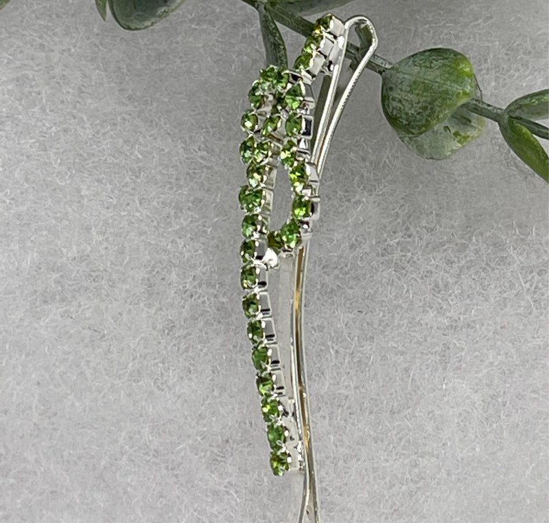 Green eternal rings Crystal Rhinestone hair pin silver tone approx 2.5” bridesmaid wedding formal princess accessory accessories