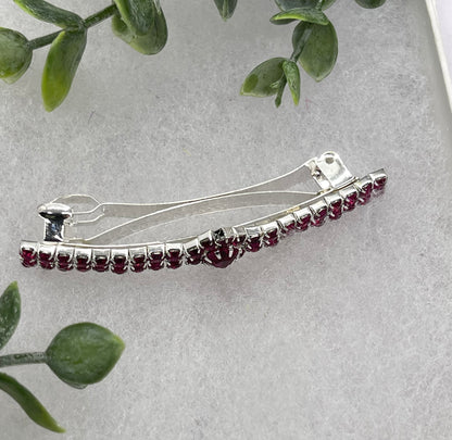 Purple wine Crystal Rhinestone  barrette approximately 3.0” silver tone formal hair accessory gift wedding bridal Hair accessory