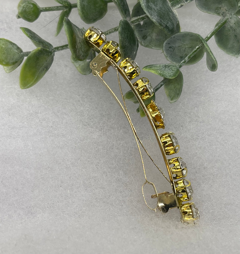 Clear Crystal rhinestone gold tone barrette approximately 3.0” long hair accessory bridal wedding Retro Bridal Party Prom Birthday gifts