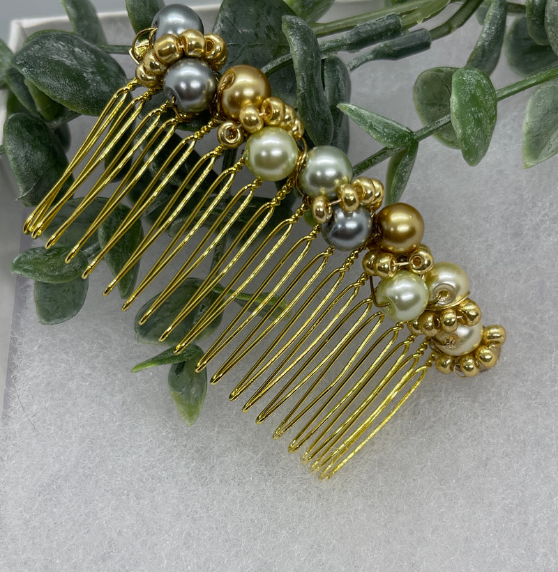 Neutral  gold beaded side Comb 3.5” gold Metal hair Accessories bridesmaid birthday princess wedding gift handmade accessories