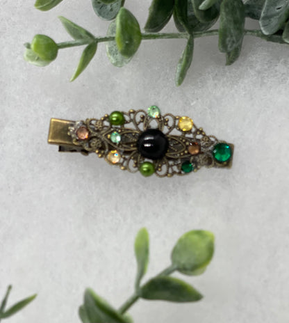 Camouflage  Pearl Crystal vintage antique style leaf hair alligator clip approximately 2.5” long Handmade hair accessory bridal wedding #783