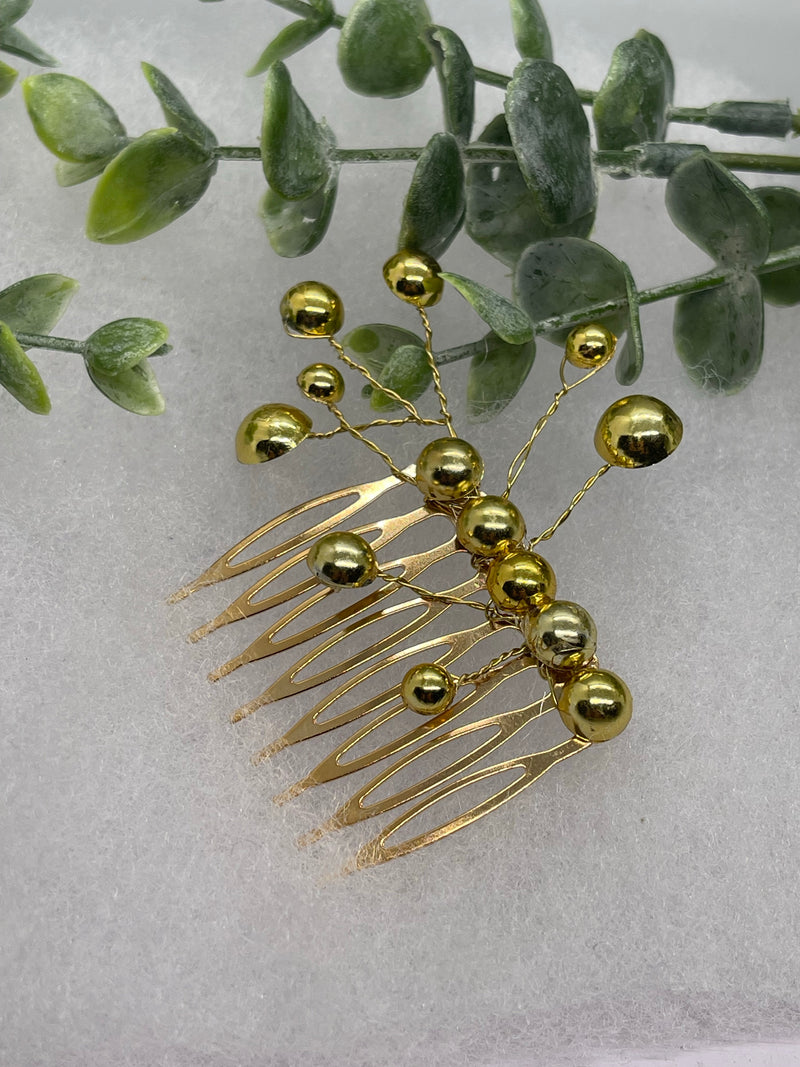 Gold faux Pearl 2.0” gold tone bridal side Comb accents vine handmade by hairdazzzel wedding accessory bride princess gifts