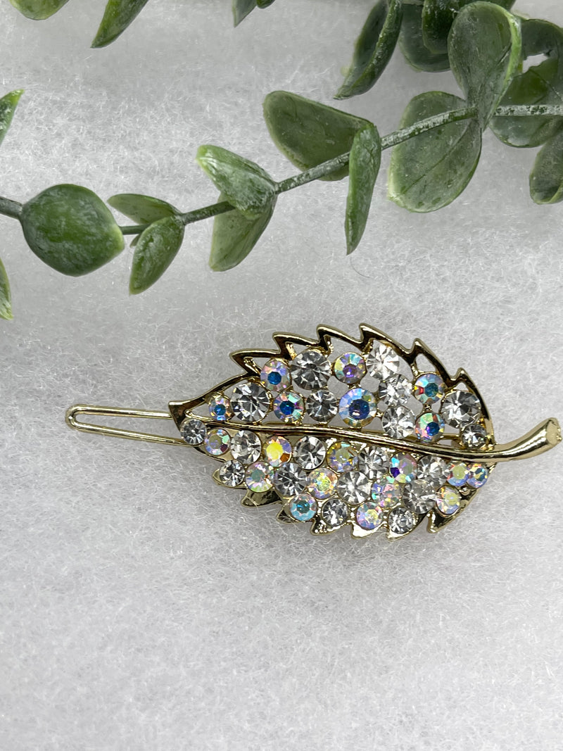 leaf silver Crystal Rhinestone hair clip approximately 3.0”Metal gold  tone formal hair accessory gift wedding bridal engagement