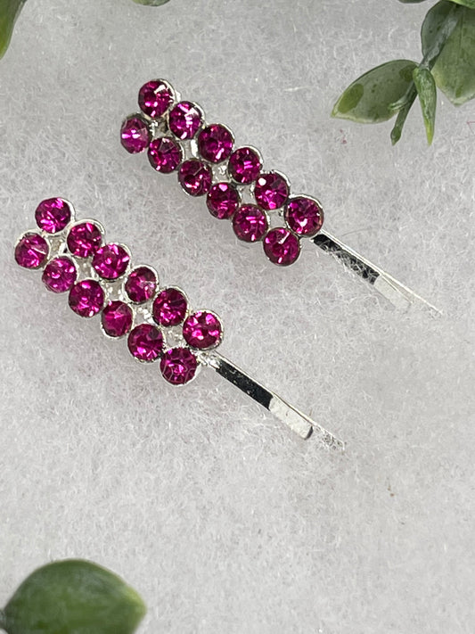 Purple Crystal Rhinestone Bobby pin hair pins set approximately 2.0”  silver tone formal hair accessory gift wedding bridal Hair accessory