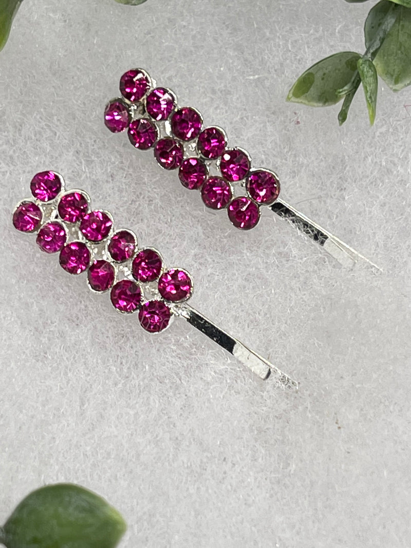 Purple Crystal Rhinestone Bobby pin hair pins set approximately 2.0”  silver tone formal hair accessory gift wedding bridal Hair accessory