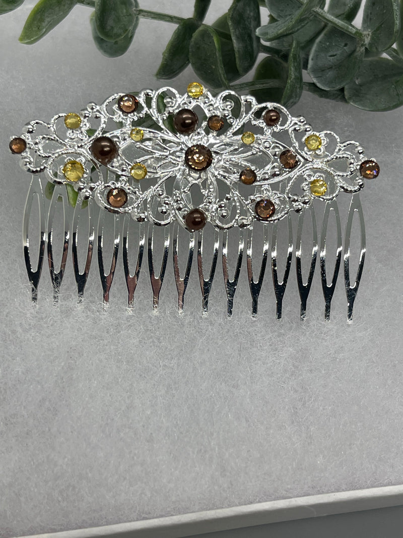 Green multi crystal rhinestone 3.5” side Comb Antique vintage style bridal Wedding shower sweet 16 birthday princess bridesmaid hair accessory