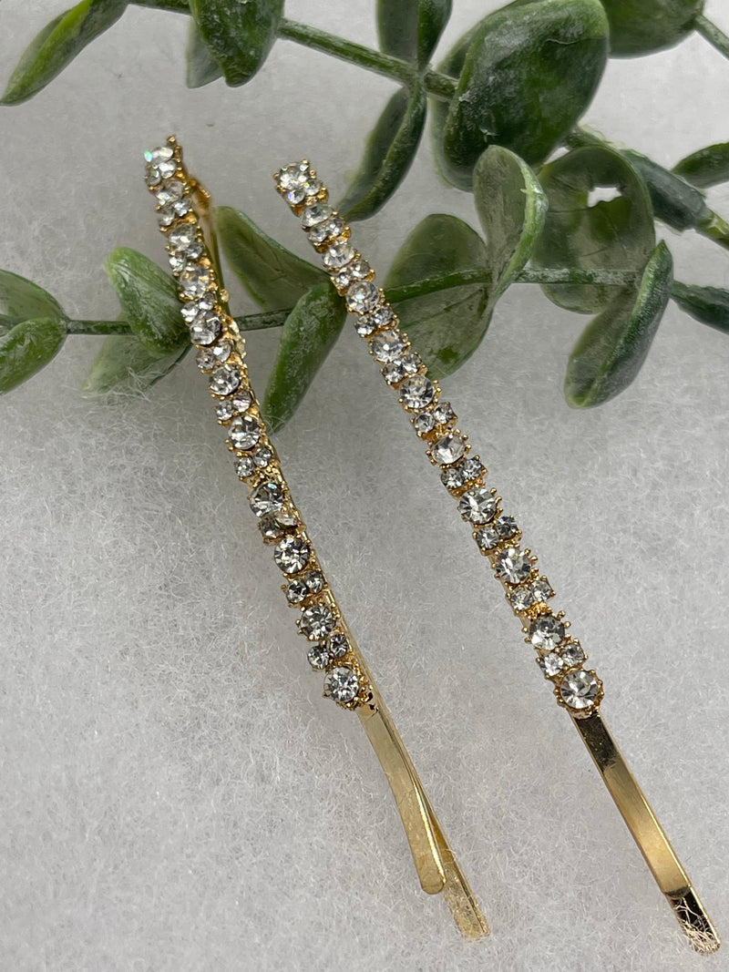 Clear Crystal crystal rhinestone approximately 3.5” large gold tone hair pins 2 pc set wedding bridal shower