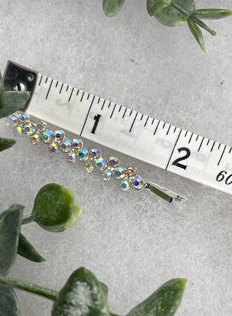 Iridescent Crystal Rhinestone Bobby pin hair pins set approximately 2.0”  silver tone formal hair accessory gift wedding bridal Hair accessory