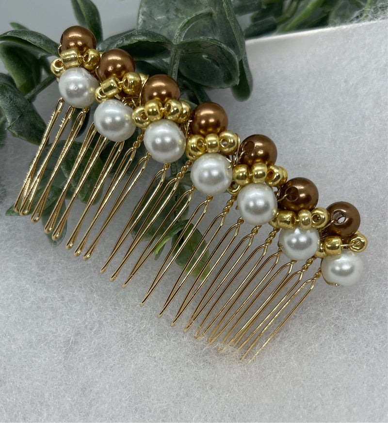 Copper White  gold beaded side Comb 3.5” gold Metal hair Accessories bridesmaid birthday princess wedding gift handmade accessories