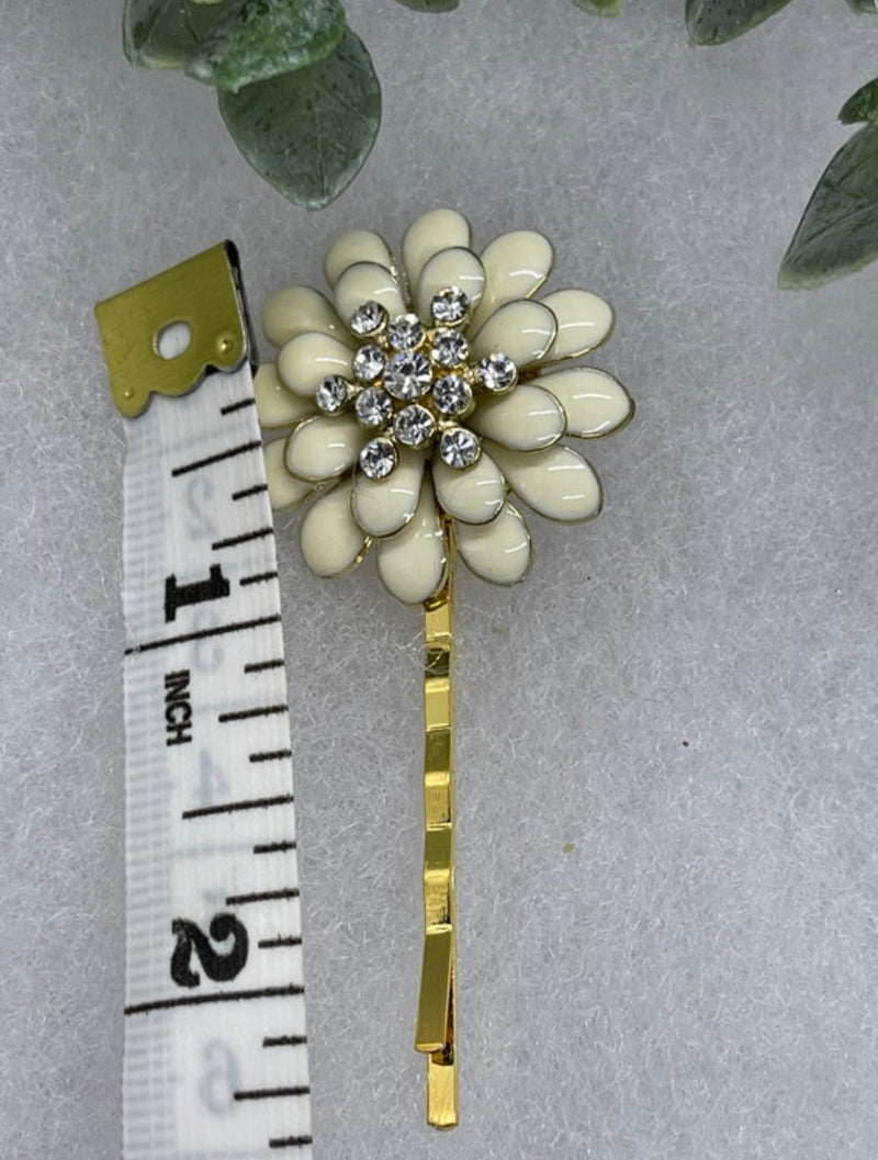 Cream enamel Crystal Rhinestone vintage Style 2.5” Long hair accessory Bobby pin bridal wedding formal princess hair accessory accessories