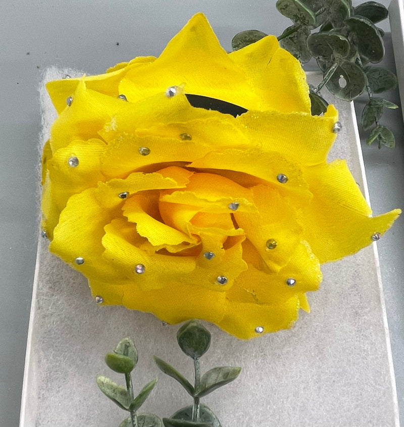 Yellow Rose flower crystal rhinestone embellished Claw Jaw clip approximately Large 5.0”W 4.0”L formal hair accessory wedding bridal