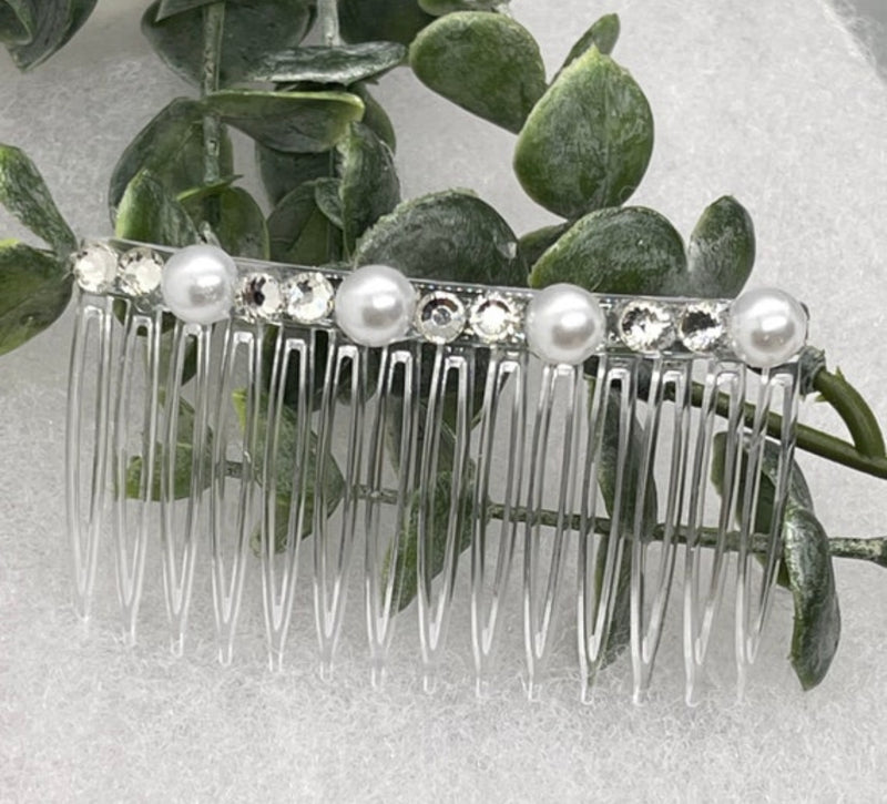 White bridal crystal Rhinestone Pearl hair comb accessory side Comb 3.5” clear plastic side Comb