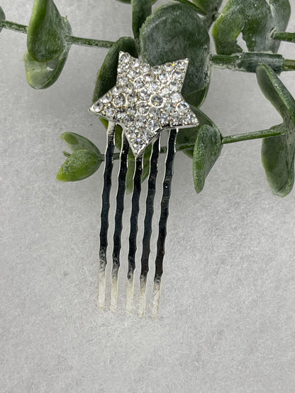 Silver crystal rhinestone star approximately 2.5” hair side comb wedding bridal shower engagement formal princess accessory accessories