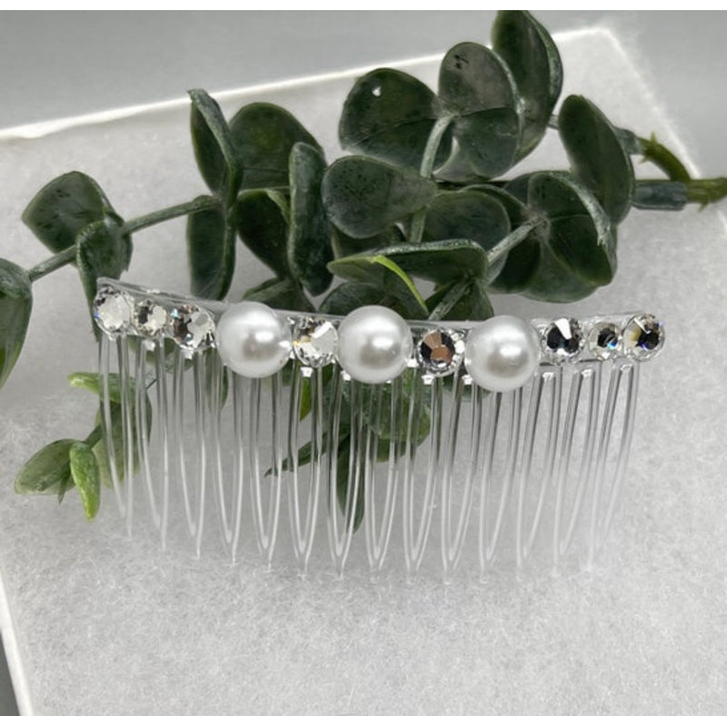 White bridal crystal Rhinestone Pearl hair comb accessory side Comb 3.5” clear plastic side Comb