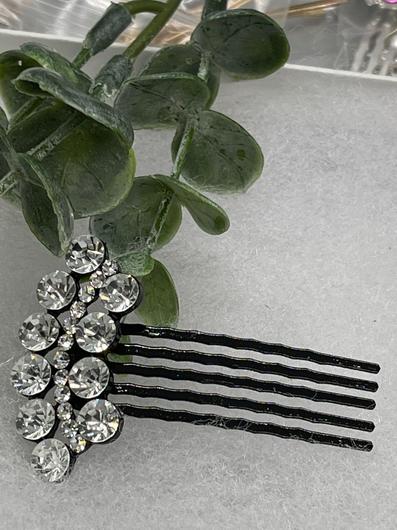 Black crystal rhinestone flowers approximately 2.5” hair side comb wedding bridal shower engagement formal princess accessory accessories