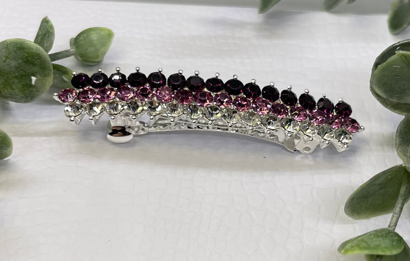 Purple Crystal rhinestone barrette approximately 3.0” Silver tone formal hair accessories gift wedding bridesmaid