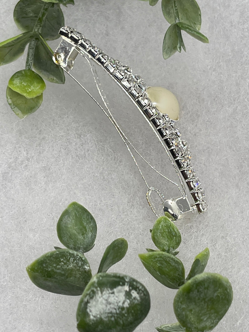 Teardrop Pearl Crown Crystal hair barrette approximately 3.0” silver  tone formal hair accessory wedding bridal