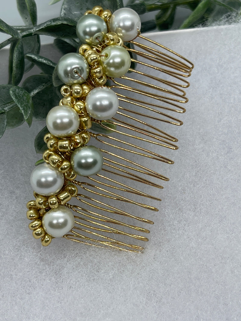 Neutral tone  gold beaded side Comb 3.5” gold Metal hair Accessories bridesmaid birthday princess wedding gift handmade accessories